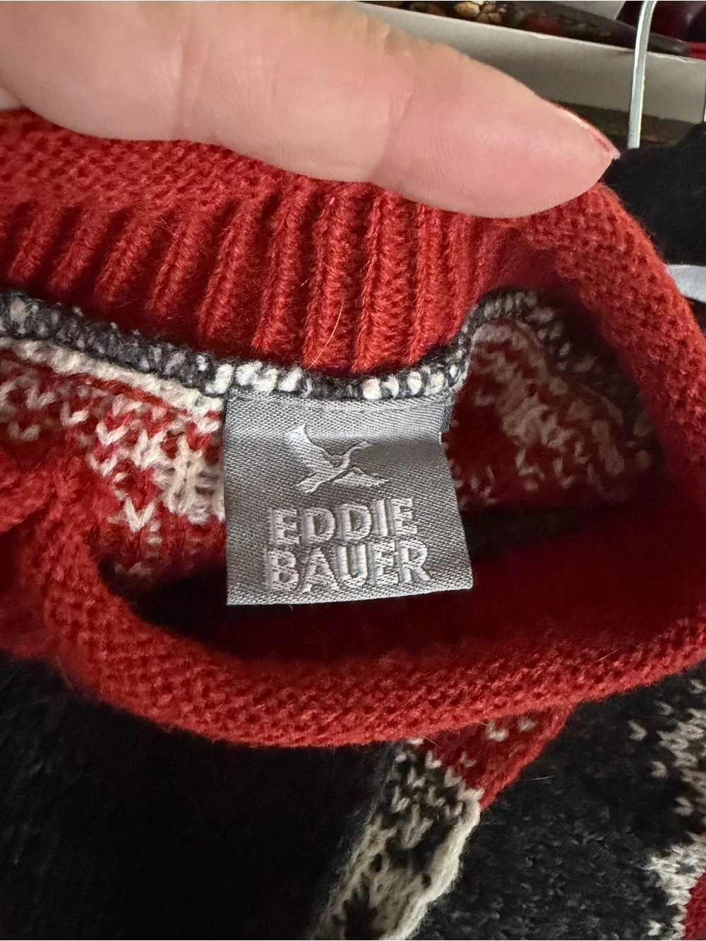 Eddie Bauer Red, Charcoal & White Fair Isle Knit  small pet sweater